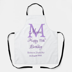Tablier Joyeux 16e anniversaire violet ajouter nom monogra