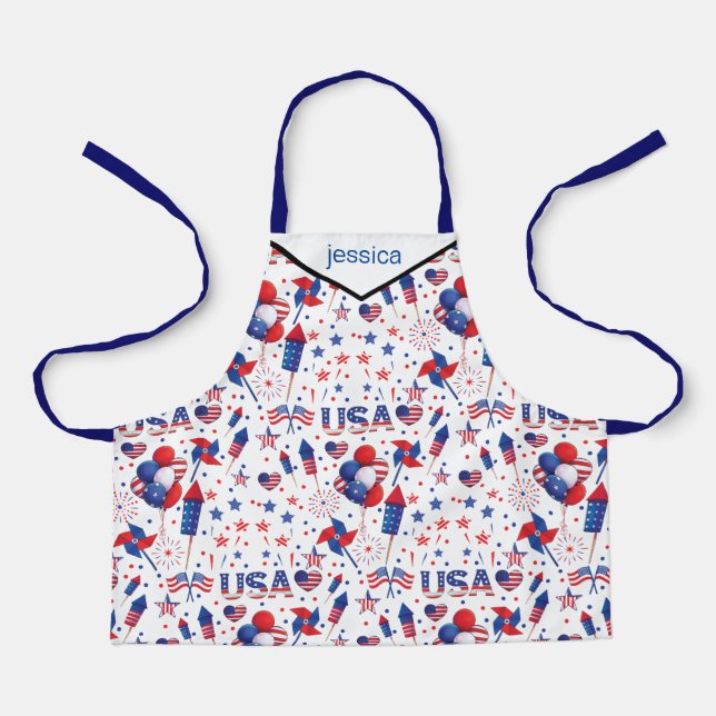 Tablier Joyeux 4 juillet Red Blue Cute Party (Recto)