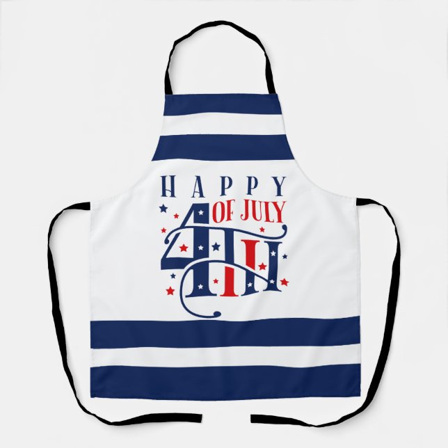 Tablier Joyeux 4 juillet rouge blanc et bleu (Recto)