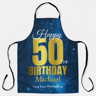 Tablier Joyeux 50e anniversaire Blue Gold Apron