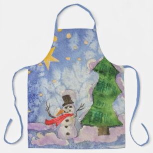 Tablier Joyeux Arbre De Noël Et Aquarelle De Snowman Froid
