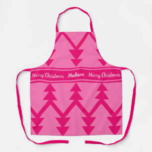 Tablier Joyeux Arbres de Noël personnalisés Nom Pink Apron