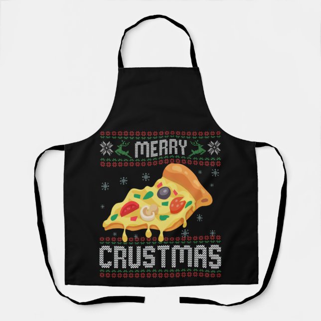 Tablier Joyeux Crustmas Funny Pizza de Noël laide Sweat (Recto)