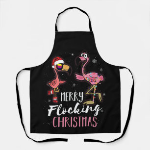 Tablier Joyeux flockage Noël rose Père Noël Flamant ros