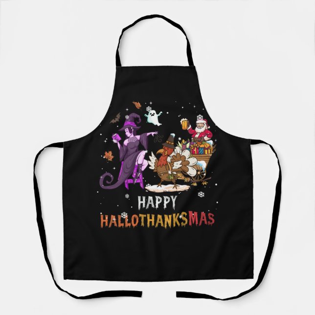 Tablier Joyeux Hallothanksmas Drôle Halloween Thanksgiving (Recto)