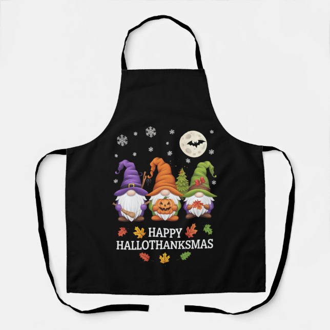 Tablier Joyeux Hallothanksmas Gnomes Lover Halloween Noël (Recto)