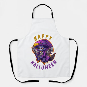Tablier Joyeux Halloween Sorcière de Halloween Chat