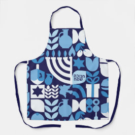 Tablier Joyeux Hanoukka moderne Hébreu Menorah & Stars Apr