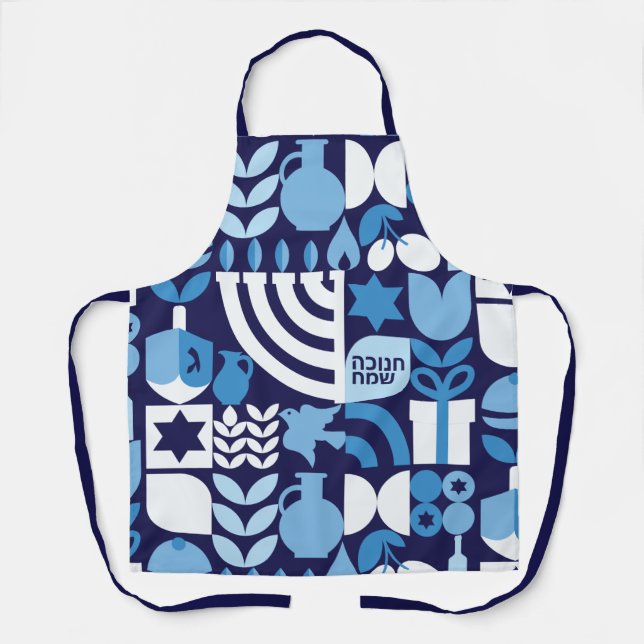 Tablier Joyeux Hanoukka moderne Hébreu Menorah & Stars Apr (Recto)