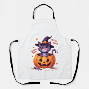 Tablier Joyeux Meow-a-ween - Chouette Chat Sorcière Citrou