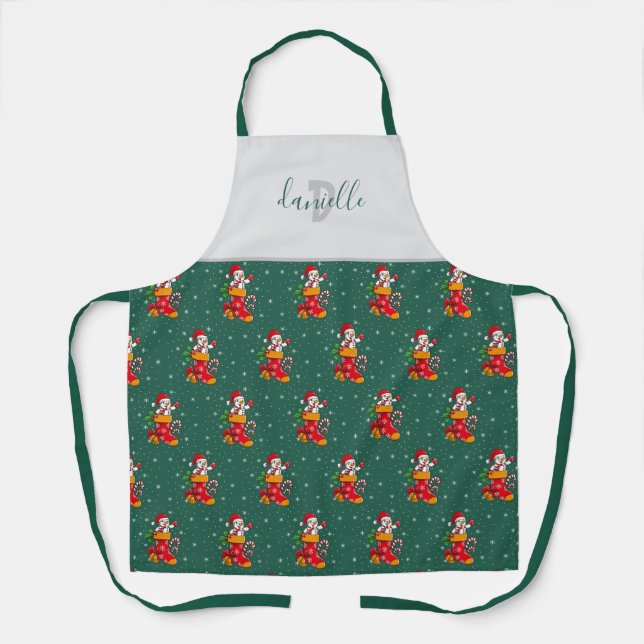 Tablier Joyeux Motif de neige Noël personnalisé Monogramme (Recto)