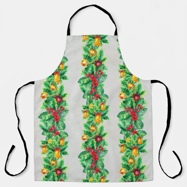 Tablier Joyeux motif sans couture de Noël avec guirlandes. (Recto)