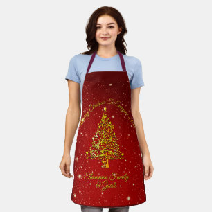 Tablier Joyeux Noël 20XX Red Gold Tree étoiles