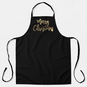 Tablier Joyeux Noël Elégant Faux Gold Typographie Noir