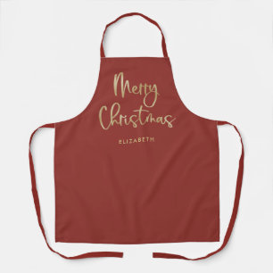 Tablier Joyeux Noël Faux Gold sur Red Décontracté Script