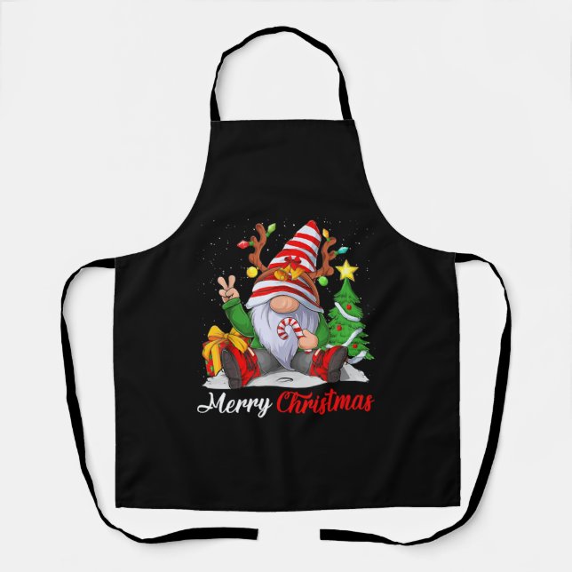 Tablier Joyeux Noël Gnomes Noël de famille (Recto)