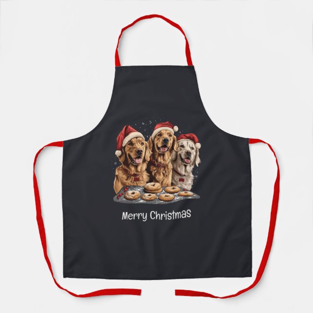 Tablier Joyeux Noël Golden Retriever Chiens Baking (Recto)