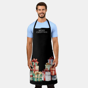 Tablier Joyeux Noël, Gros Cadeaux de Noël Emballés Noirs
