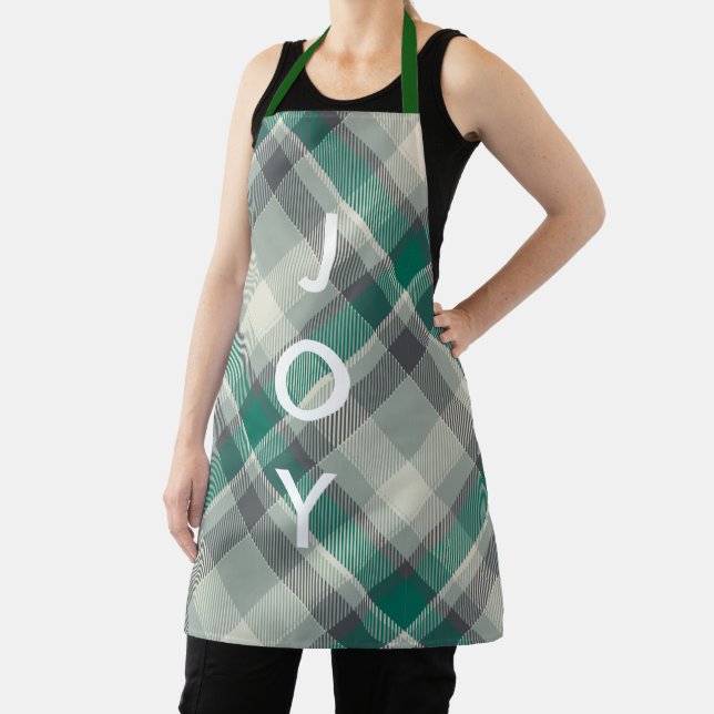 Tablier Joyeux Noël moderne Lettres vert Plaid (Insitu)