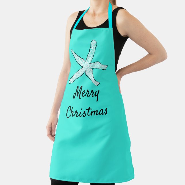 Tablier Joyeux Noël Pastel Turquoise Blue Beach Starfish (Insitu)
