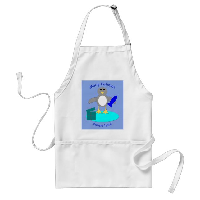 Tablier Joyeux Noël Pêche Pingouin Cuisine Apron (Devant)