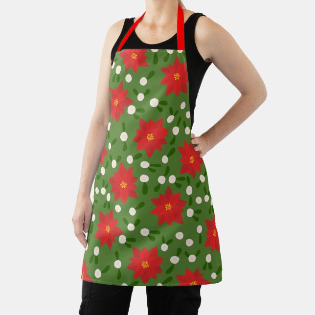 Tablier Joyeux Noël Poinsettias & Motif Pois (Insitu)