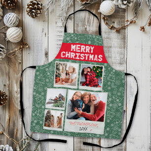 Tablier Joyeux Noël Rouge Vert 5 Photo Cadeau de Famille