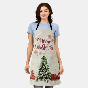 Tablier Joyeux Noël, sapins de Noël , cadeaux, traîneau