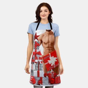 Tablier Joyeux Noël SlipperyJoe rouge blanc argent cadeau