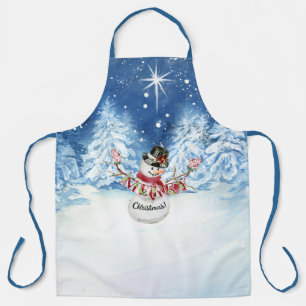 Tablier Joyeux Noël Snowman Star Night neige arbres