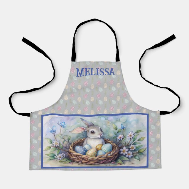 Tablier Joyeux Oeufs Lapin De Pâques Nom Personnaliser. (Recto)