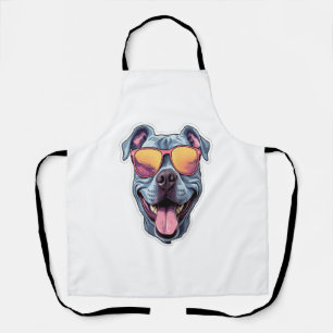 Tablier Joyeux Pitbull bleu portant des lunettes de soleil