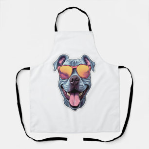 Tablier Joyeux Pitbull bleu portant des lunettes de soleil