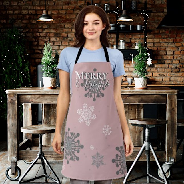 Tablier Joyeux rose et flèches de neige brillantes Noël (Pink Merry and Bright Snowflakes Christmas Apron)