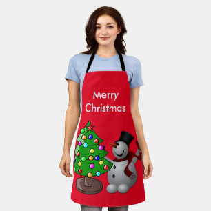 Tablier Joyeux sapin de Noël 3D Snowman rouge moyen
