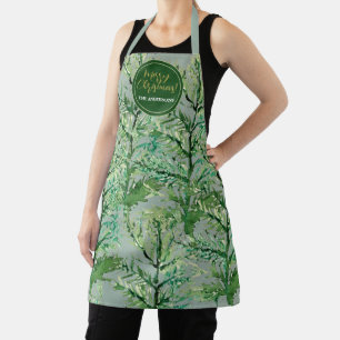 Tablier Joyeux sapin vert de Noël personnalisé