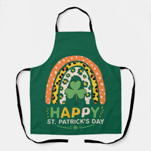 Tablier Joyeux St Patrick's Day mignonne Rainbow Leopard