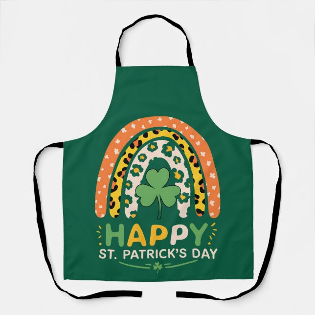 Tablier Joyeux St Patrick's Day mignonne Rainbow Leopard (Recto)