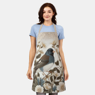 Tablier Junco aux yeux noirs élégant floral crème