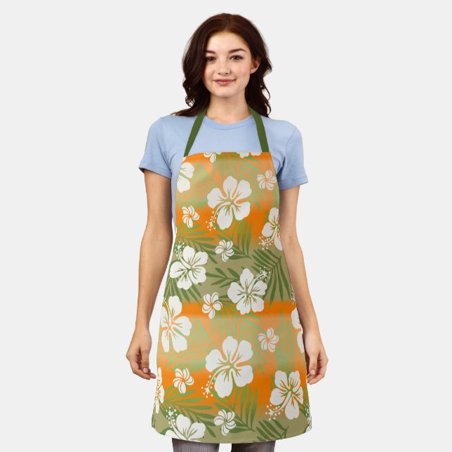 Tablier Kalani Tie Dye Mélange Hibiscus Tropical - Orange (Porté)