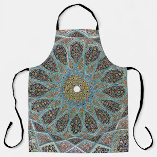 Tablier kaleido floral turquoise, brun et jaune