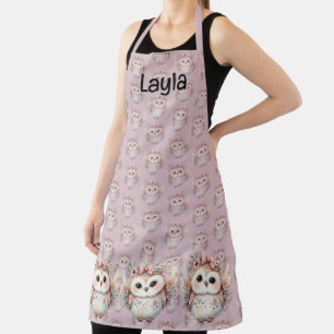 Tablier Kawaii Boho Owl Illustration Lavande