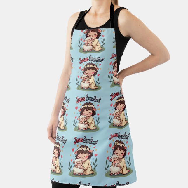 Tablier Kawaii Christian "Jesus aime Ewe" Pastel Design (Insitu)