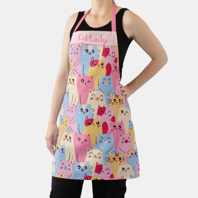 Tablier Kawaii Design de chat Pastel Rose Bleu Whimsical (Insitu)