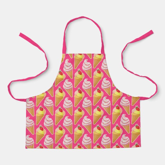 Tablier Kawaii pink pattern with strawberry ice cream  (Recto)