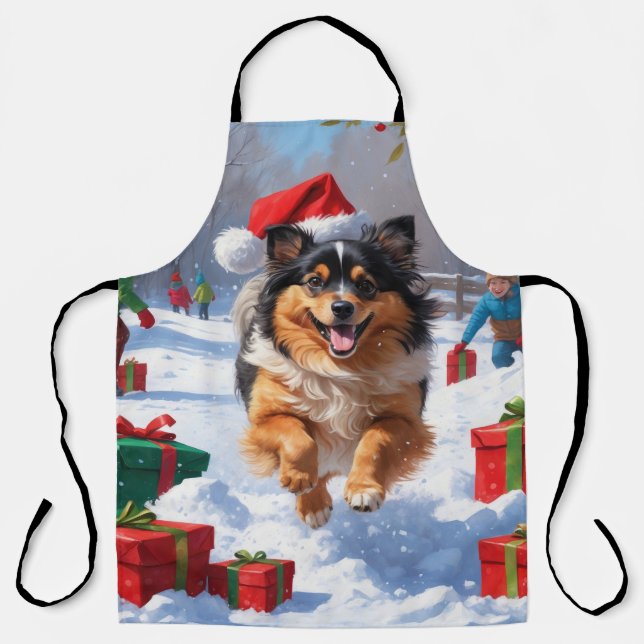 Tablier Keeshond Chien courant dans la neige avec le Casqu (Recto)
