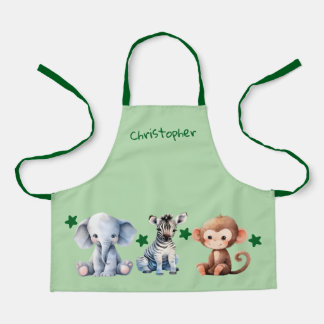 Tablier Kid's add name cute animals stars green