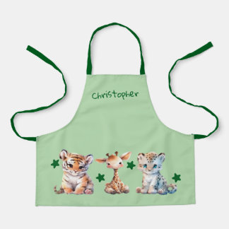 Tablier Kid's cute animals stars add name green