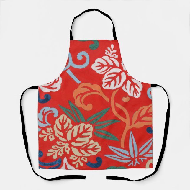 Tablier Kimono japonais hawaïen rouge : Vintage floral (Recto)
