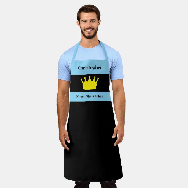 Tablier King of the kitchen name crown blue (Porté)
